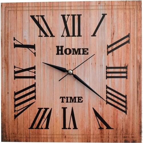 Wooden Silent Quartz Square Brown Wood Pattern Wall Clock 30x30cm Modern Design