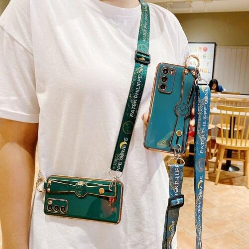 Wrist Strap Plating Case For Iphone 11 Pro Max X XR XS Max 6S 7 8 Plus TPU Silicone Cover For Iphone SE 2020 Neck Lanyard Coque