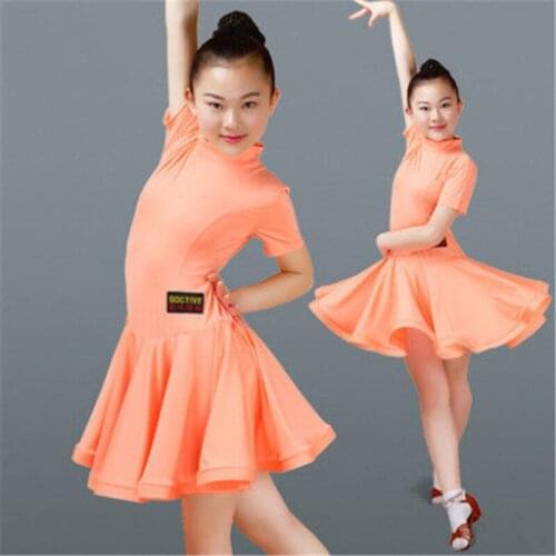 Girl short Sleeves Standard Latin Dance Dress Children Ballroom Dance Dresses Kids Salsa Rumba Cha Cha Samba Tango Dress