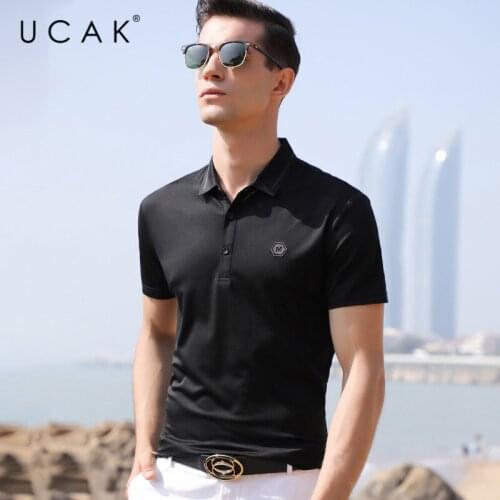 UCAK Brand Solid Color Streetwear T-Shirts Mens 2020 Summer New Arrival Short Sleeve T Shirt Turn-down Collar Tshirt Men U5114