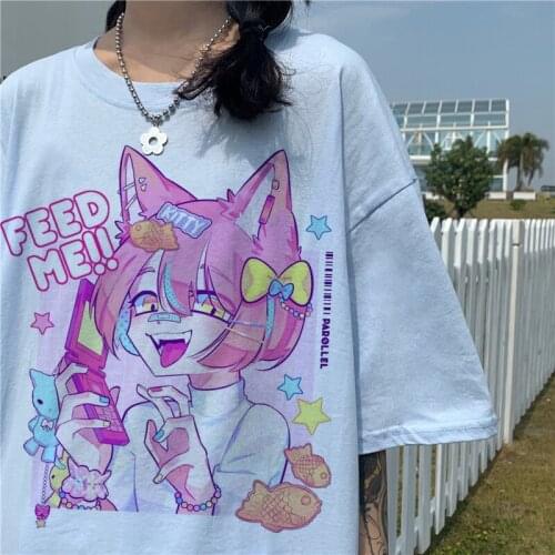 Womens T-Shirt Cartoon Sweet Girls Oversized T Shirt Japanese Streetwear Harajuku Gothic Kawaii Casual Tops Summer Women Tshirt