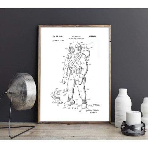 Canvas Paintings Home Decor Dive Suits Patent Vintage Blueprint Modular Pictures Modern Printed Posters For Living Room Wall Art