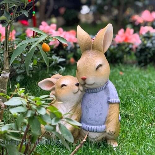 Simulation Animal Sculpture Rabbit Cartoons Rabbit Hug Couples Family Handicraft Decoration Garden Courtyard Home Decoration