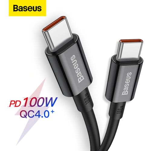 Baseus 100W USB C to USB Type C Cable for MacBook Pro Quick Charge 4.0 Fast Charging for iPad Samsung Xiaomi mi 10 Charge Cable