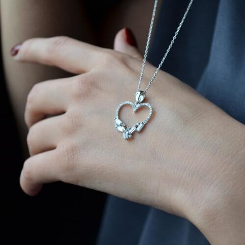 Kalp Baget Taşlı Kolye 925 gümüş Rodyum Kaplama