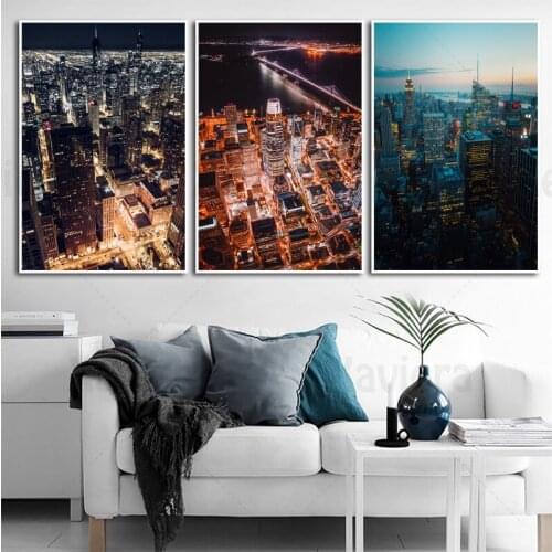 Hd City Night Scene Canvas Painting Bustling Urban Architecture Art Posters and Prints Hd Painting Pictures Home Wall Decoration