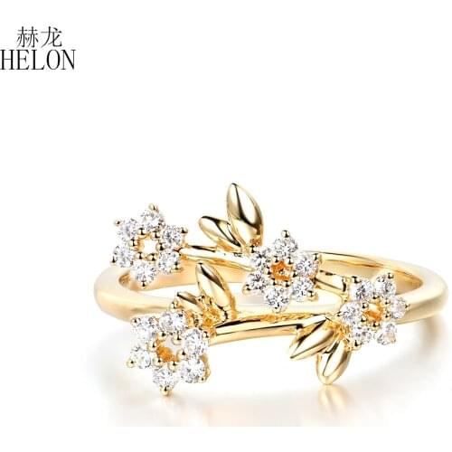 HELON Solid 14k Yellow Gold Round SI/H 0.28ct Genuine Natural Diamond Engagement Ring Women Wedding Party Classic Fine Jewelry
