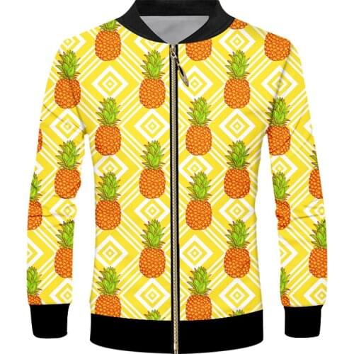 OGKB Men Jacket Zipper Jacket Fruits Orange Pineapples Print 3d Mens Womens Long Sleeves Coats Casual Overdress Dropshipping