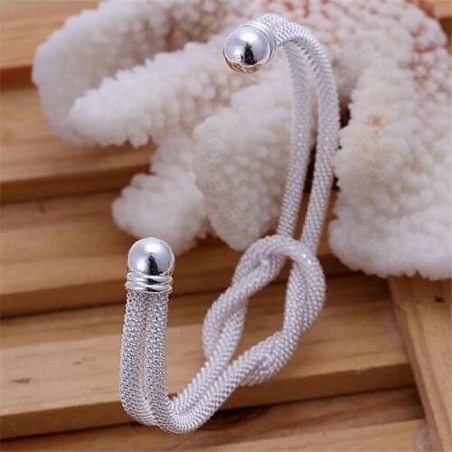 Hot Sale Free Shipping Silver Fine Jewelry Bracelets For Women Wholesale Silver Charms Fashion Knotted Web Bangles/KN-B091