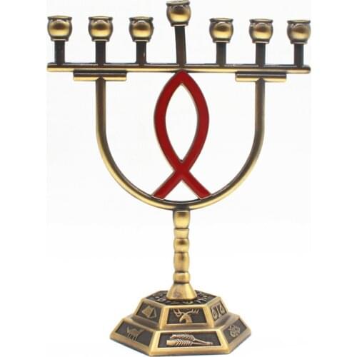 Menorah Seven-Branch Metal Holder 12 Tribes Jerusalem Judaica