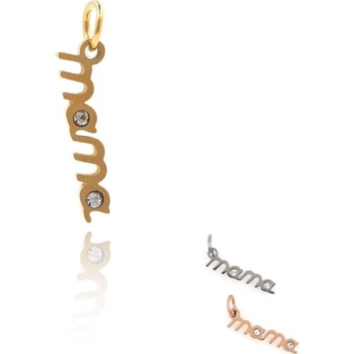 Micropavé CZ Mother Gold Pendant MAMA Necklace Mother Gift Charm DIY Bracelet Jewelry Accessories 21x3x1.3 mm
