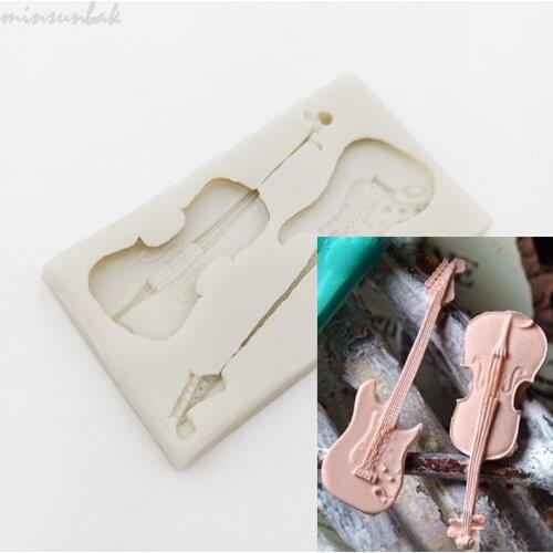Minsunbak Exquisite Musical Instrument Chocolate Silicone Mold Guitar And Violin Shape Cake Fondant Decoration Tool