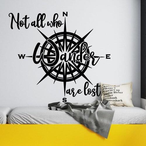 Compass wall Sticker living room decor nautical Wall decal Quote not all who wander are lost nursery boy Room decor Decals B116