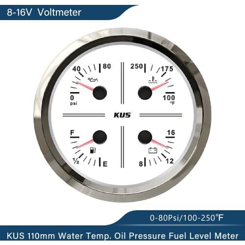New KUS Universal 4 in 1 Multifunctional Gauge Oil Pressure Fuel Level Water Temp 12V Voltmeter 110mm With Backlight