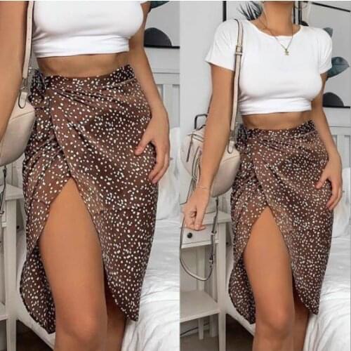 2021 New Women Sexy Lace-Up Polka Dot Skirt Polka Dot Printing Side Slit Lace Style High Waist Slim Comfortable Short Skirt