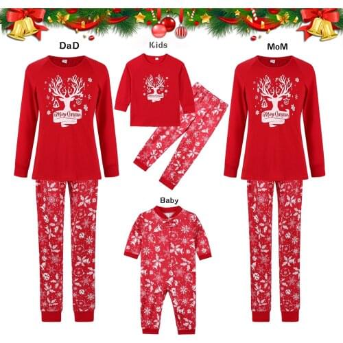 New Christmas Clothing Sets Family Matching Pajamas Outfits Adults And Kids Print Tops+Pants Sleepwear Suits Infant Baby Romper