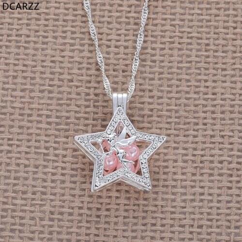 Tinkerbell Pixie Dust Pendant Pearl Cage Necklace Crystal Band Star Pendant Girls Gift Cartoon Anime Kids DIY Jewelry Wholesale