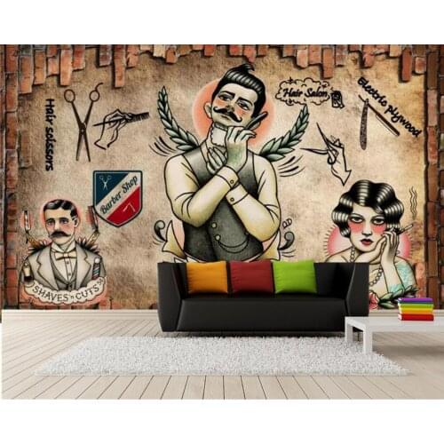 Papel de parede Retro hair stylist barber shop 3d wallpaper,living room sofa TV wall bedroom wall papers home decor bar mural