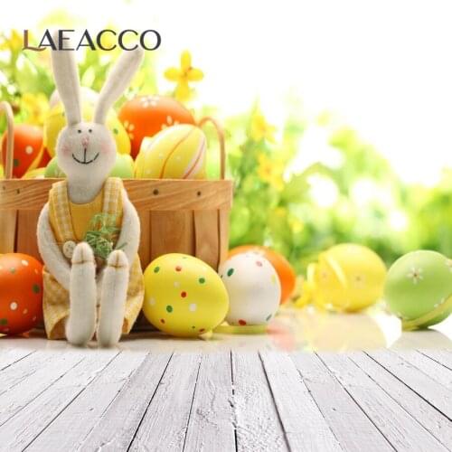 Easter Backdrops Spring Photography Eggs Toy Rabbit Wooden Floor Scenery Light Bokeh Photography Backgrounds For Photo Studio