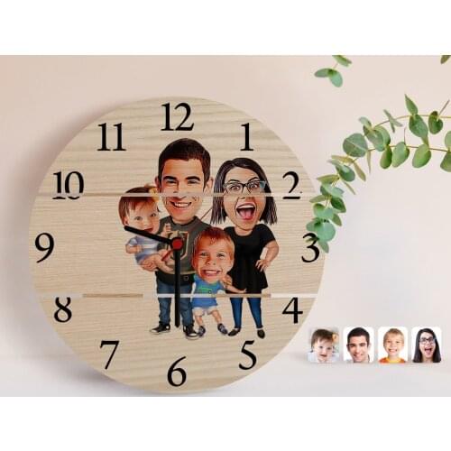 Personalized Family Caricature Of Authentic Wooden Pallet Saat-3