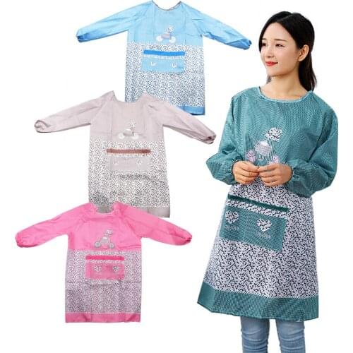 Anti-fouling Dress Household Cleaning Tool Anti-oil Little Flowers Long Sleeve Apron Waterproof