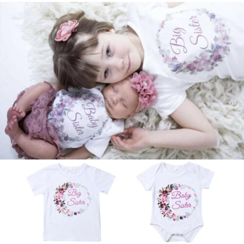 Pudcoco 2020 Little Sister Matching Kid Baby Girl Romper Outfit Big Sister Shirt Tops Clothes