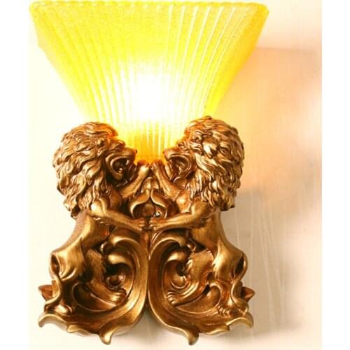Two Gold Lion Wall Lamp Nordic Sconce Lighting Fixture for Living Room Decoration Bedroom Stairway Light Wall Mirror Animal Lamp