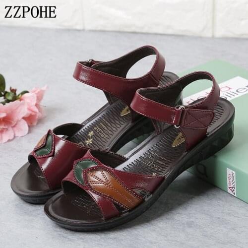 ZZPOHE 2018 Summer Sandals Women Fashion Flip Flops Flats Sandals Ladies Soft PU Leather Comfortable Sandals Mother Wedges Shoes