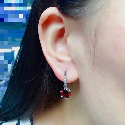 8mm Natural Garnet Silver Earrings for Daily Wear VVS Grade Garnet Drop Earrings Solid 925 Silver Garnet Jewelry