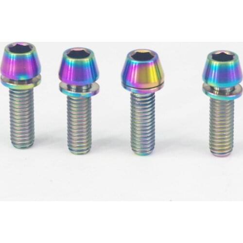 LOT 4 M5 x 16mm Colorful TC4 GR5 Titanium Alloy Allen Hex Screw Taper Cone Head Bolts With Washer For Bicycle