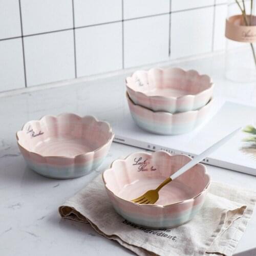 Dinner Plates Pink Blue Gradient Flower Phnom Penh Ceramic Girl Heart Breakfast Childrens Dessert Fruit Salad Bowl