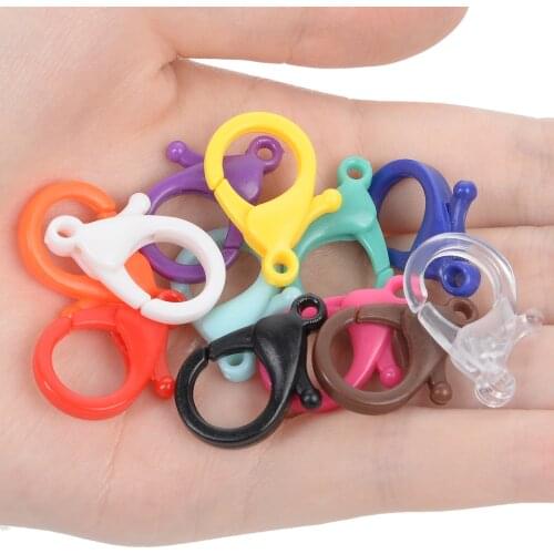 20pcs Colorful Plastic Lobster Clasps Keychain Split Ring Shape Buckle Snap Hook For DIY Jewelry Making Accessories Findings
