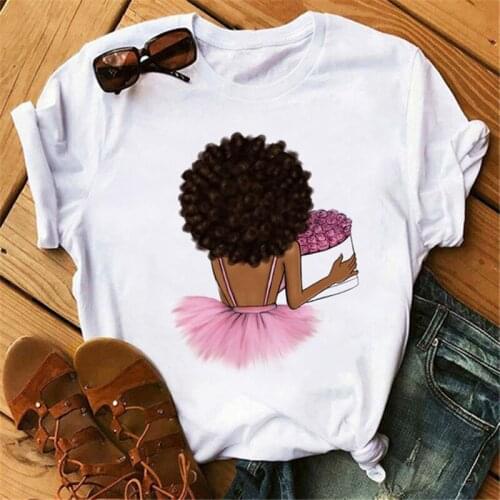 FIXSYS Female T-shirt Poppin T Shirt T Shirt Women Black African Curly Hair Girl Printed Tshirt Femme Harajuku Clothes