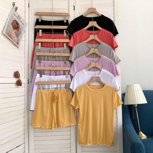 2Pcs Womens Pajamas Short Sleeve Pajamas Pyjamas Suit Sleepwear Woman 2 Pieces Sets Pijama 2021 Summer Home Clothes Underwear