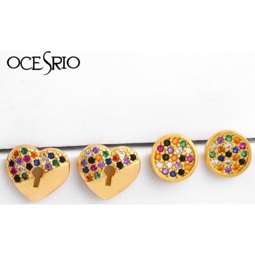 Rainbow 24k Gold Heart Stud Earrings Micro Pave Colorful Zirconia Round Earrings For Women Turkish Lucky Jewelry ers-r21