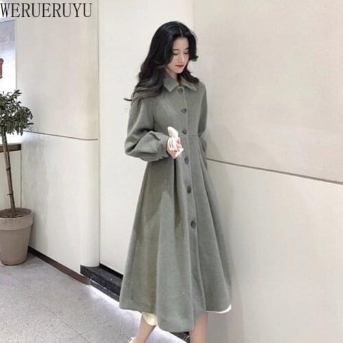 WERUERUYU New Winter Elegant Wool Coat Fashion Womens Long Coats Classic Korean Overcoat Warmness Oversize Outwear