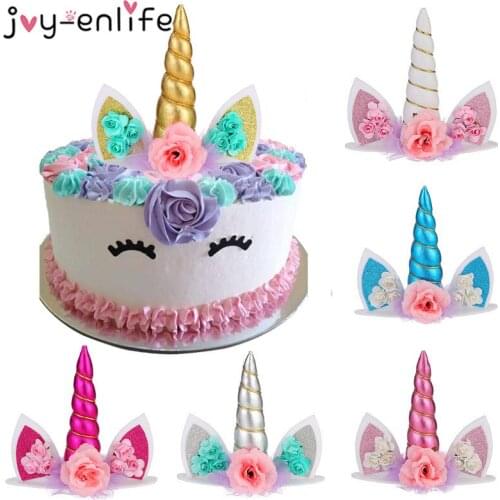 Gold Unicorn Horns Ears Cake Toppers Unicornio Party Cake Decoration Cupcake Toppers Birthday Party Decorations Kids Supplies
