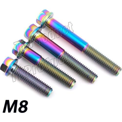 1Pcs Titanium Flange Bolts Rainbow M8x15/20/25/30/35/40/45/50/55/60mm GR5 Titanium Motorcycle Repair Screw Fastener