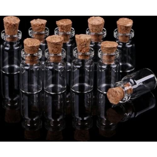 10pcs Mini Glass Wish Bottle Vial with Cork Stopper Storage Pendant 0.5/1/2/20mL D0AC