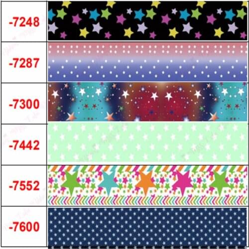 16mm-75mm Geometric Figure Series Colorful Star Print Grosgrain/Elastic Ribbon DIY Bow Black Friday Party Decoration 50 Yards