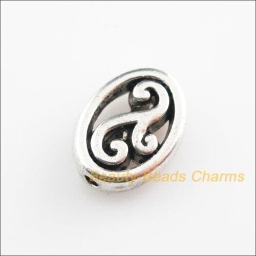 25 New Oval Flower Flat Charms Tibetan Silver Color Spacer Beads 9.5x13mm