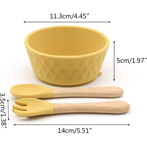 3 Pcs Baby Food Grade BPA-Free Silicone Suction Feeding Bowl Spoon Fork Set Non-slip Dishes Utensil Tableware popular