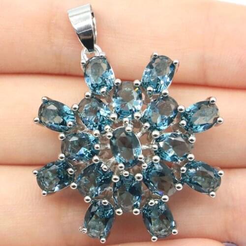 43x34mm SheCrown Luxury London Blue Topaz Daily Wear Womans 925 Sterling Silver Pendant