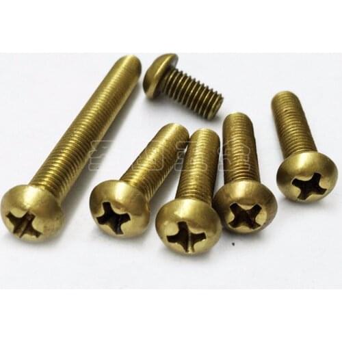 50pcs M5 Brass Screw Round Pan Head Copper Screw Cross Recessed Phillips Copper Bolt M5*6/8/10/12/16/20-40mm