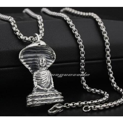 LINSION Cobra-Guarded The Sitting Buddha 925 Sterling Silver Biker Punk Pendant 8P004