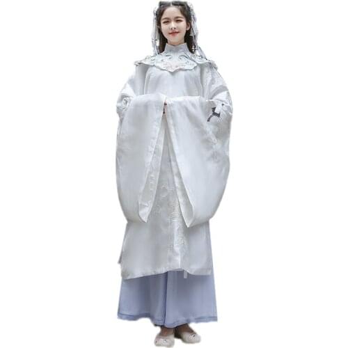 Asia Cute Fairy Dress Traditional Light Hanfu Lady Embroidery Collar Clothes Big Sleeve Ancient China Japan Korea Thaiand Outfit