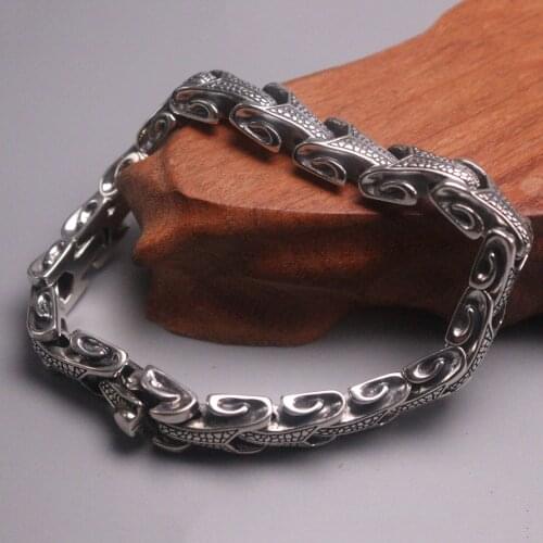 New Pure 925 Sterling Silver bracelet 11mm Fashion Triangle Dragon Scale Clasp Link chain Bracelet