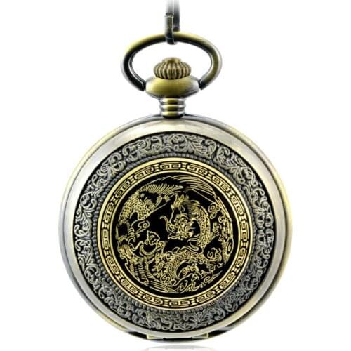 Steampunk Skeleton Bronze Mechanical Hand Wind Pocket Watch Men Vintage Hand Wind Clock Necklace Pocket & Fob Watches With Chain