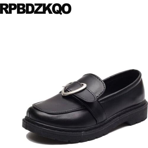 Black metal embellished round toe chinese loafers cheap shoes china 2019 flats british style retro slip on women ladies designer