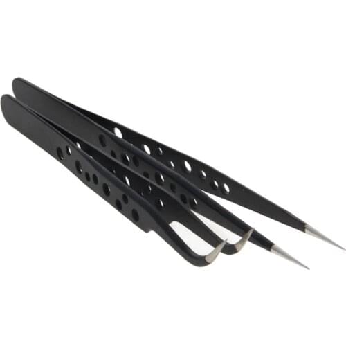 Hot 1 Set Black 9-hole Anti-static Tweezers Curved /Straight Tip Non-magnetic Multi-Standard Tweezer for Lab Electronics Jewelry